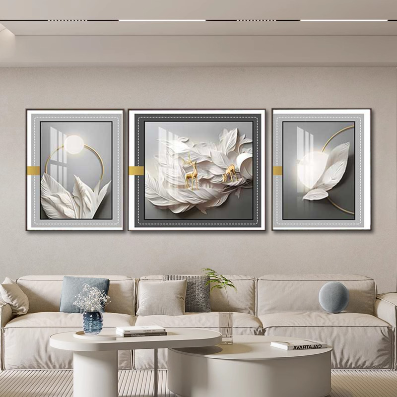 轻奢稳重花卉立体框中画高透钢化玻璃壁画客厅背景墙挂画【KZH-15】
