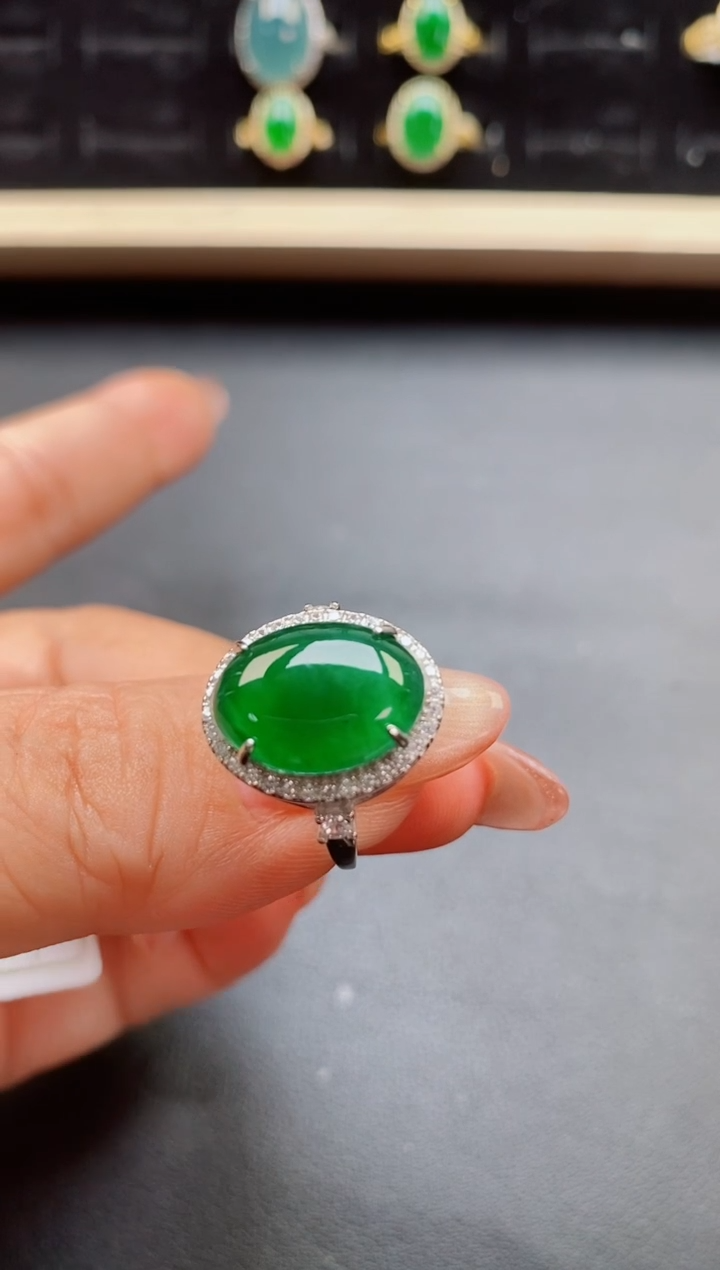 翡翠戒指银S925镶嵌0805