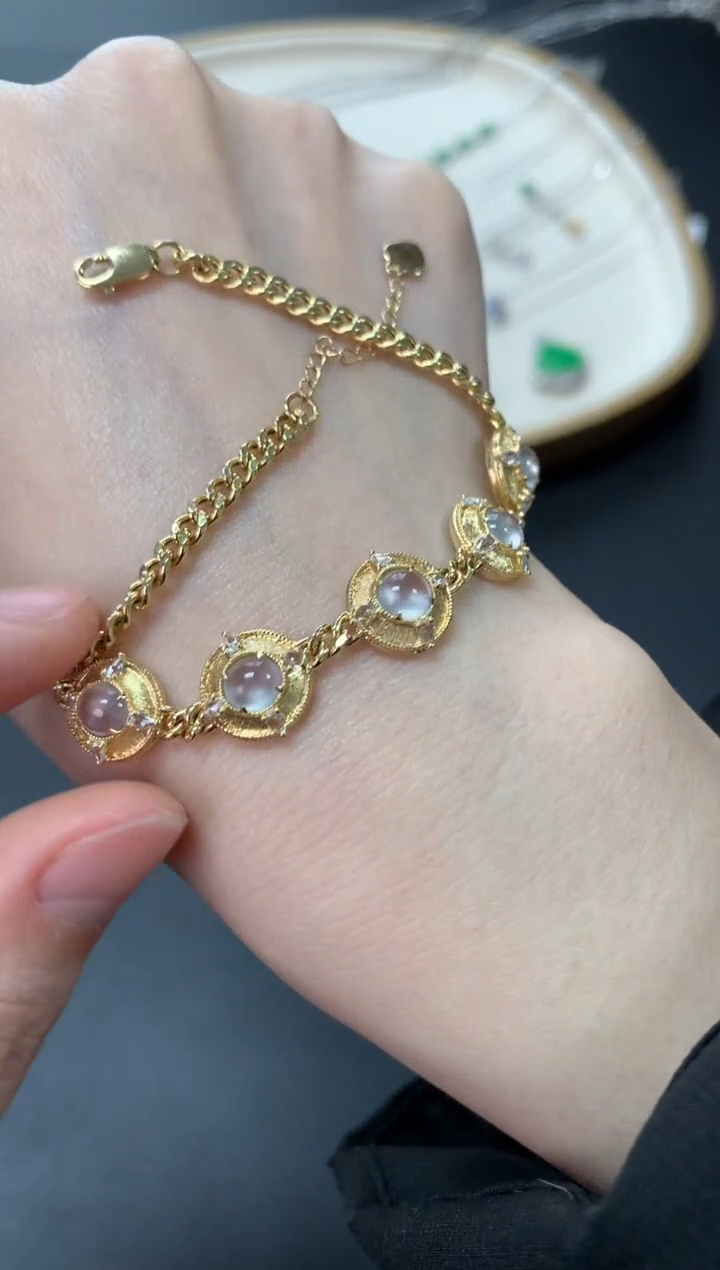 【闪购商品】翡翠手链18K金镶嵌手链11800