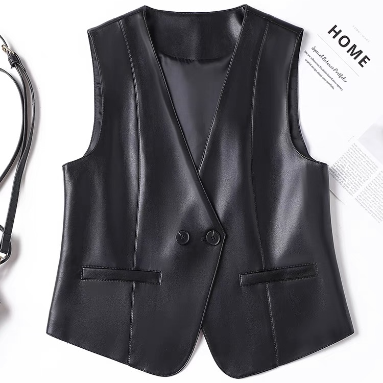 （1612）海宁真皮绵羊皮女士休闲百搭皮马甲