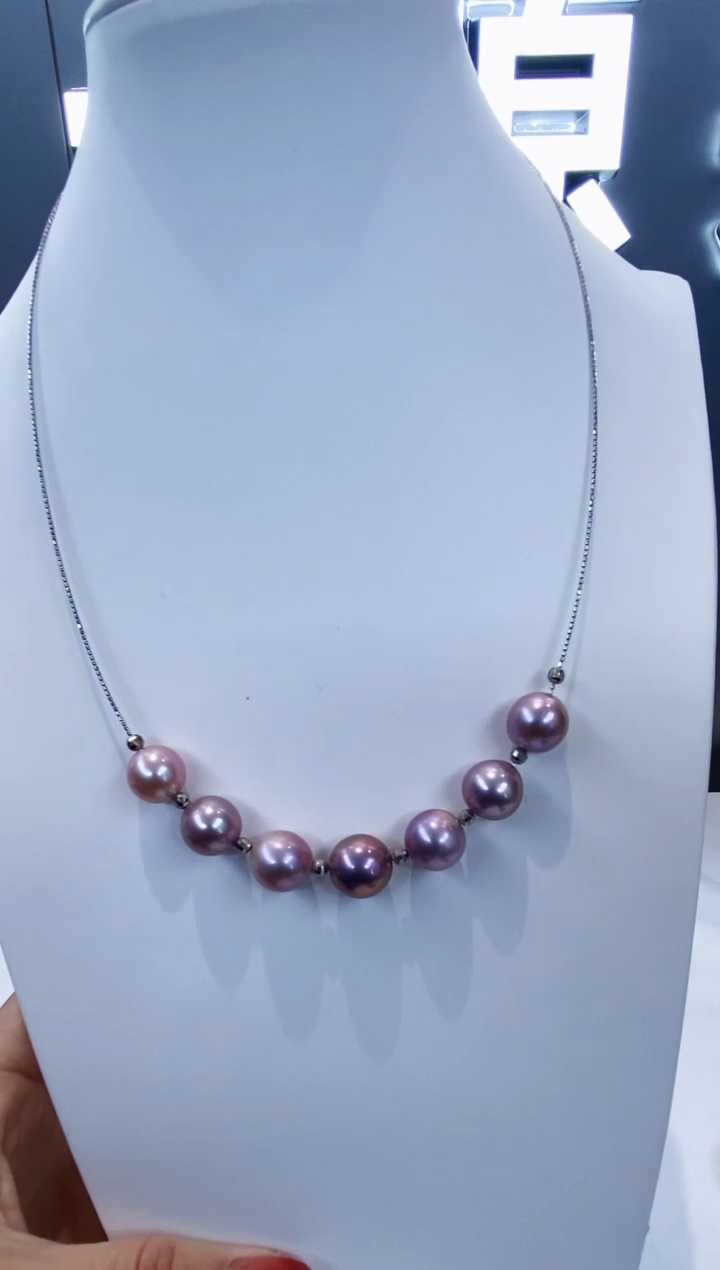 项圈银S925镶嵌淡水珍珠Y淡水七珠项圈