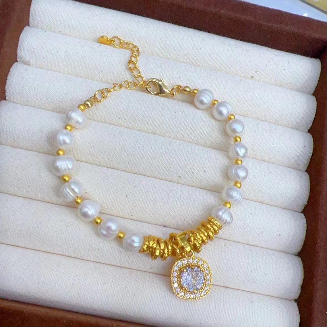 铜合金仿珍珠手链 新款时尚手工手链 00075(جىڭ مەرۋايىت) 