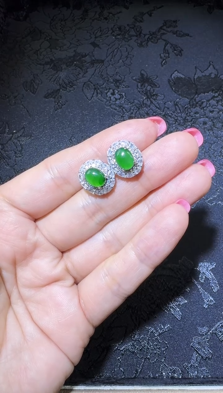 【闪购商品】翡翠耳饰银S925镶嵌耳钉