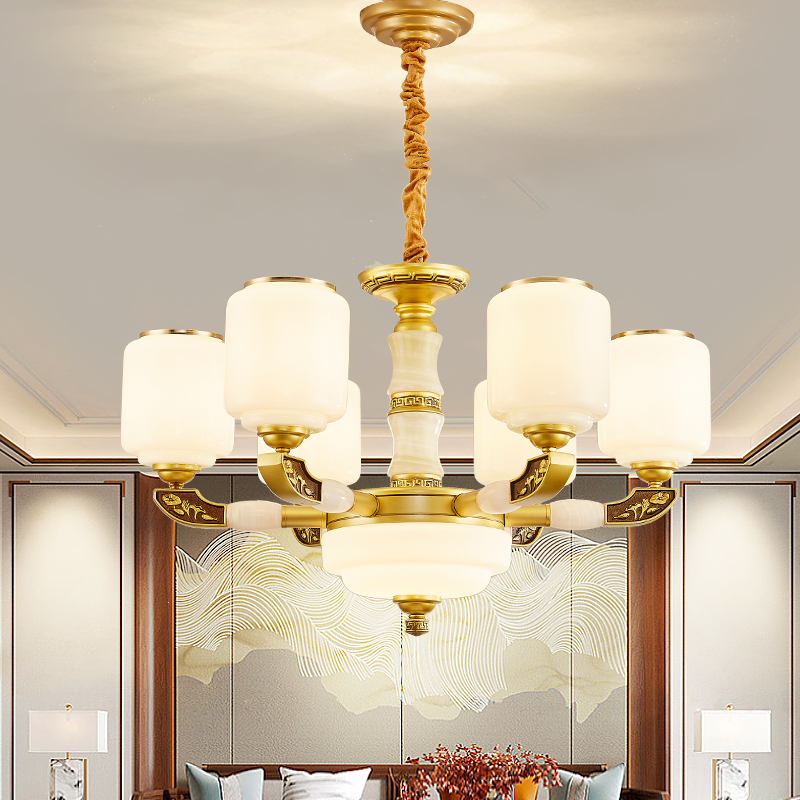 新中式锌合金玉石吊灯国风禅意别墅家用客厅餐厅卧室书房茶室灯具