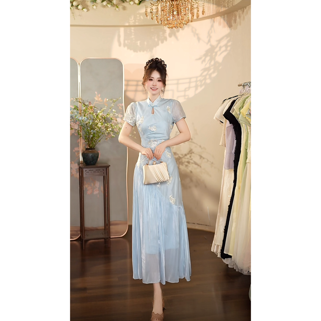 瑞瑞定制-1554（雾蓝絮语）连衣裙LL300