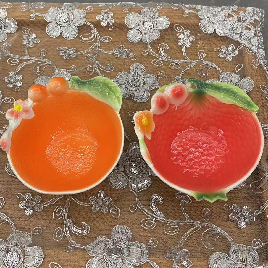 新品石榴珐琅瓷釉下彩立体饺子盘零食碗组合可蘸料盘碗整套