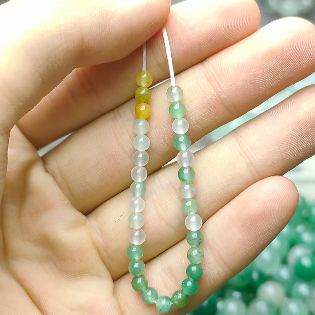 双12年终促年货圣诞节非洲翠玉5mm冰飘花果绿散珠5颗手串项链配珠