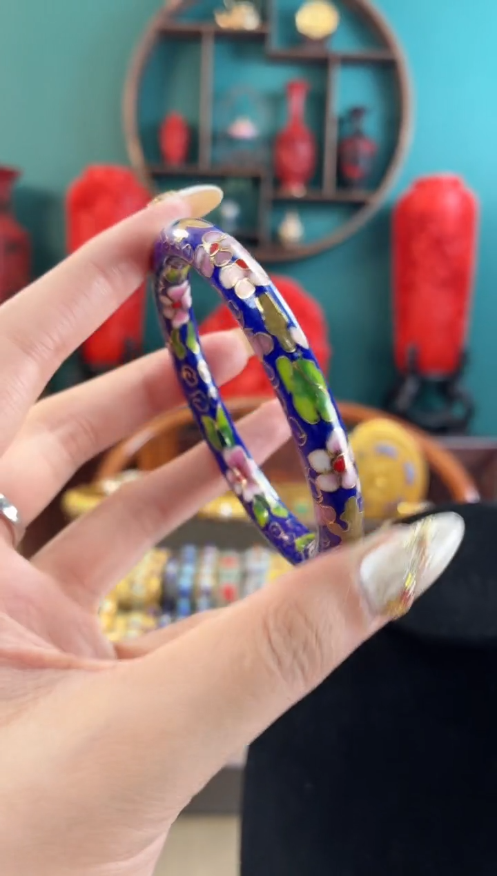 非遗手工景泰蓝细棍镯子55-60宝蓝