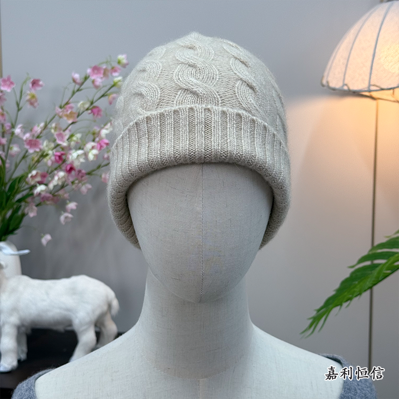 【匠心工艺】韩版爆款加厚纯山羊绒绞花帽子