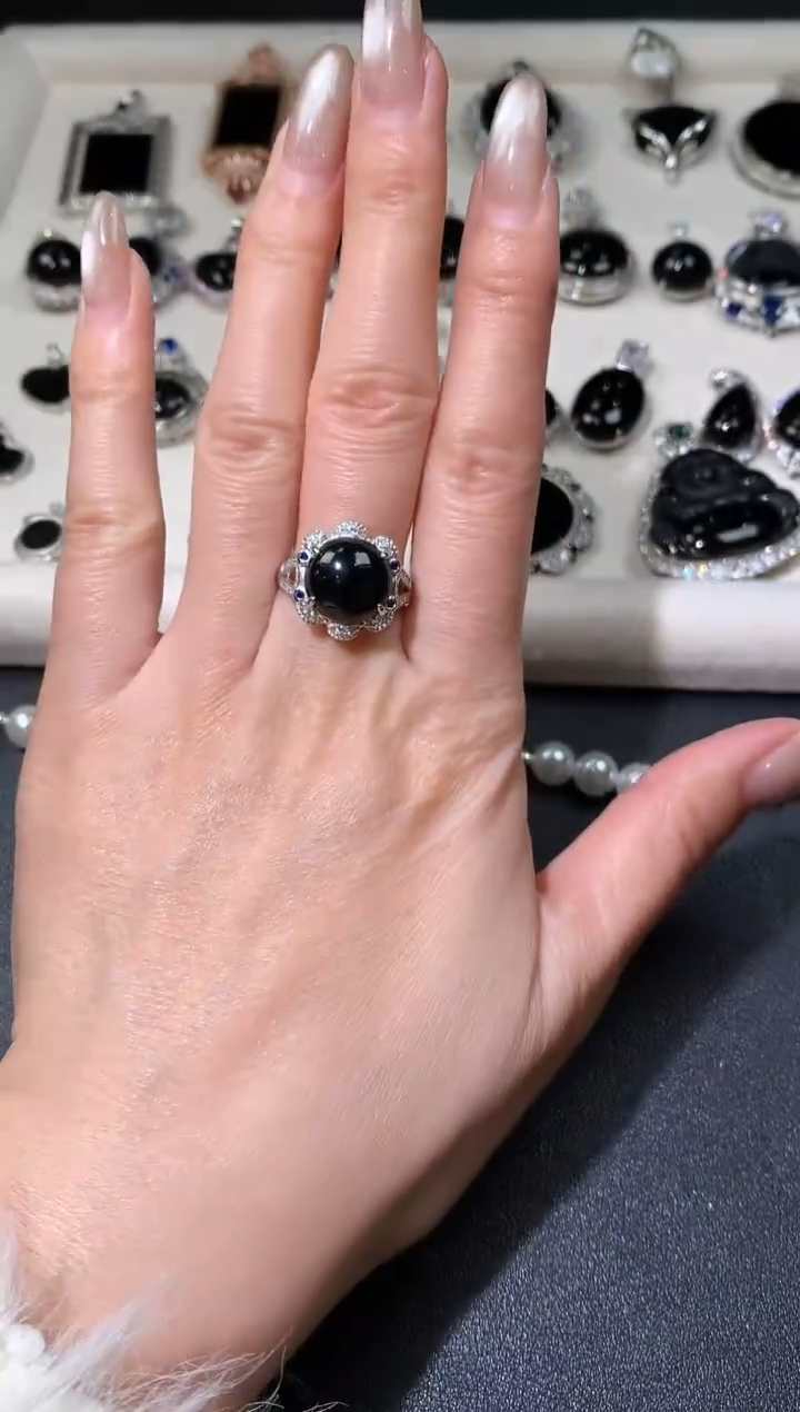 银S925镶嵌戒指翡翠翡翠