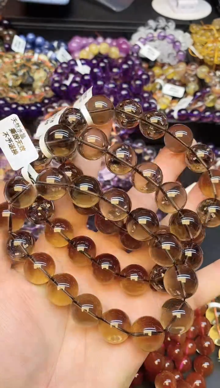 【闪购商品】水晶手链未镶嵌b72 茶晶16mm 多样性发其一