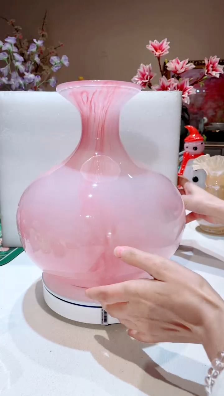 【闪购商品】琉璃手工艺品粉色大肚花瓶 微瑕