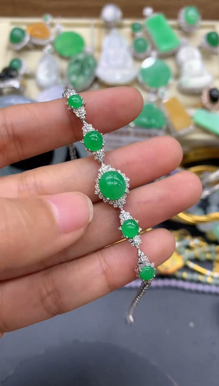 【闪购商品】翡翠手链18K金镶嵌458-中国好珍宝