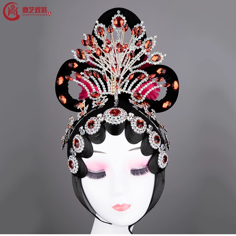 京越剧戏曲包头面 花旦小姐一体式头套 古典舞蹈演出青衣丫鬟头饰