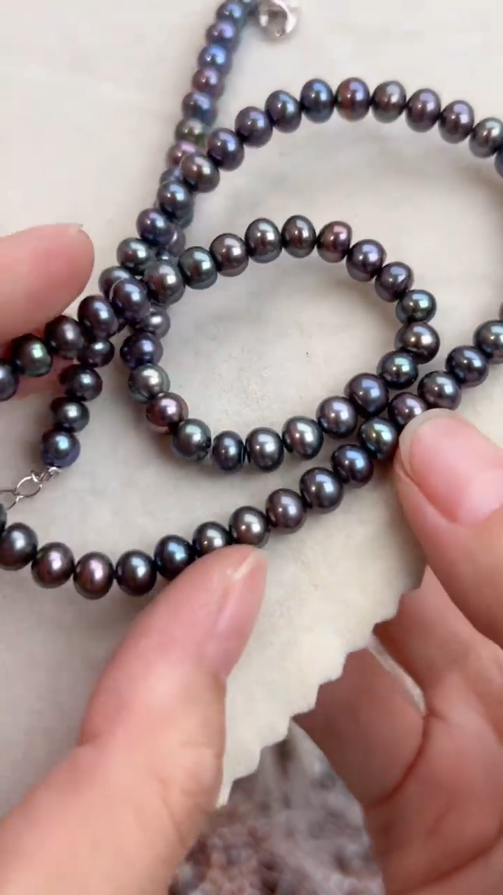 未镶嵌88淡水珍珠炫彩紫*5mm+项链