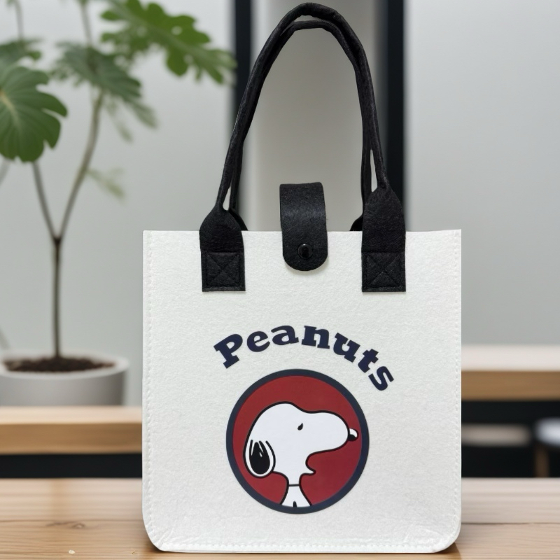 新款卡通印花包手提包撞色毛毡包可爱外出购物袋学生日常手拎小包