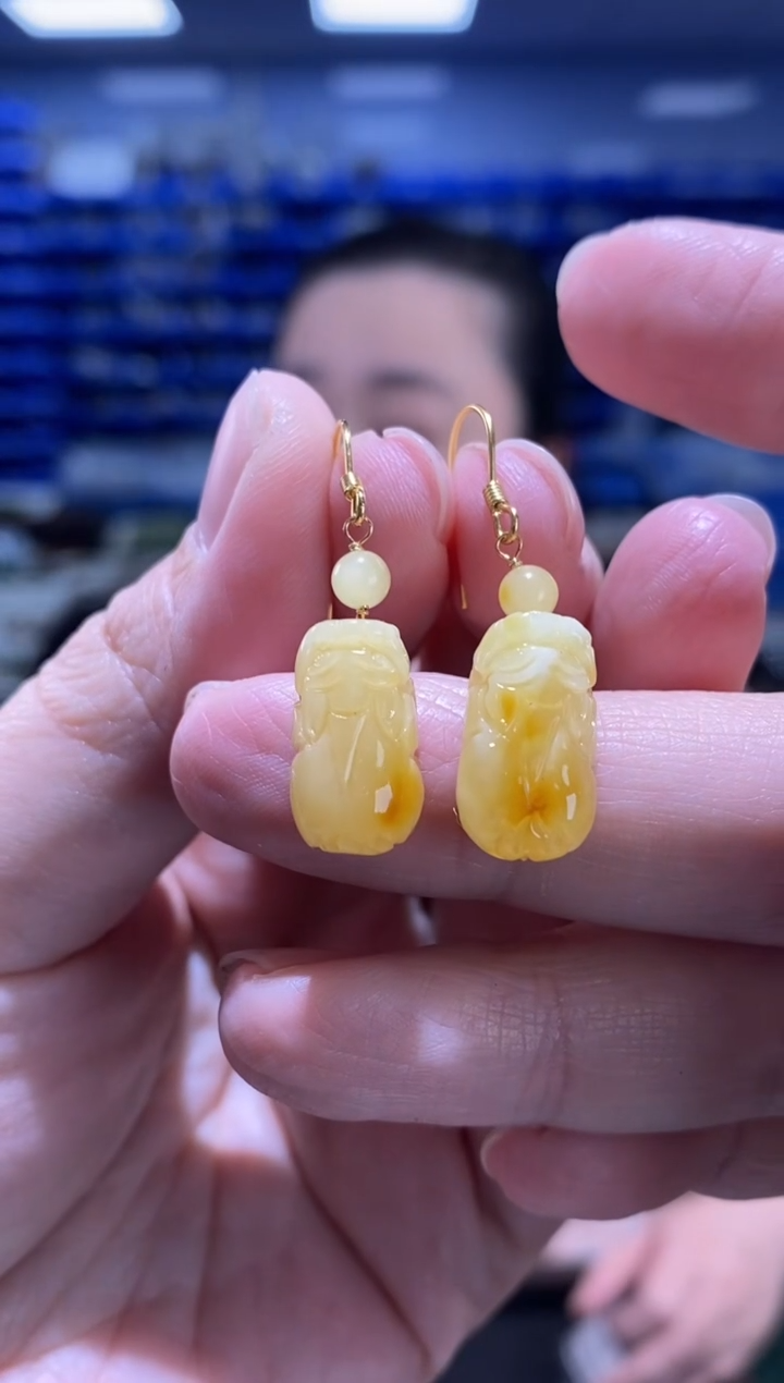 蜜蜡银S925镶嵌耳饰K2627