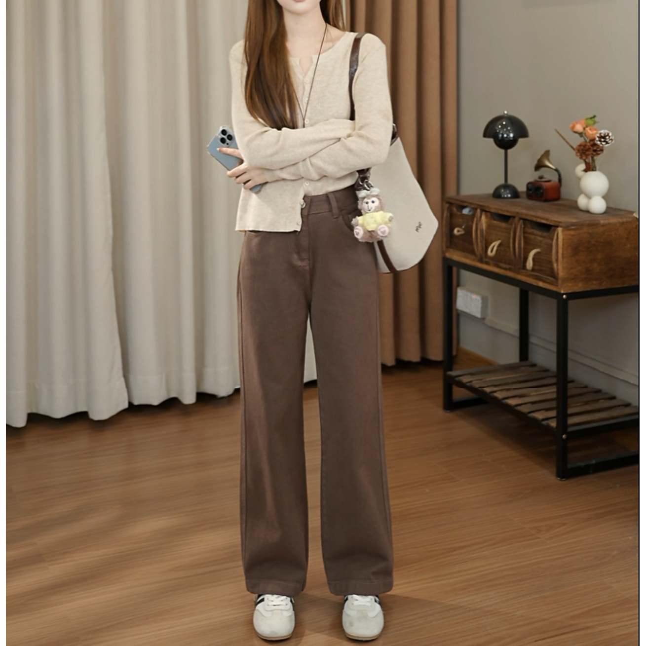 小个子秋季长裤休闲风女无弹牛仔裤直筒高腰气质裤子