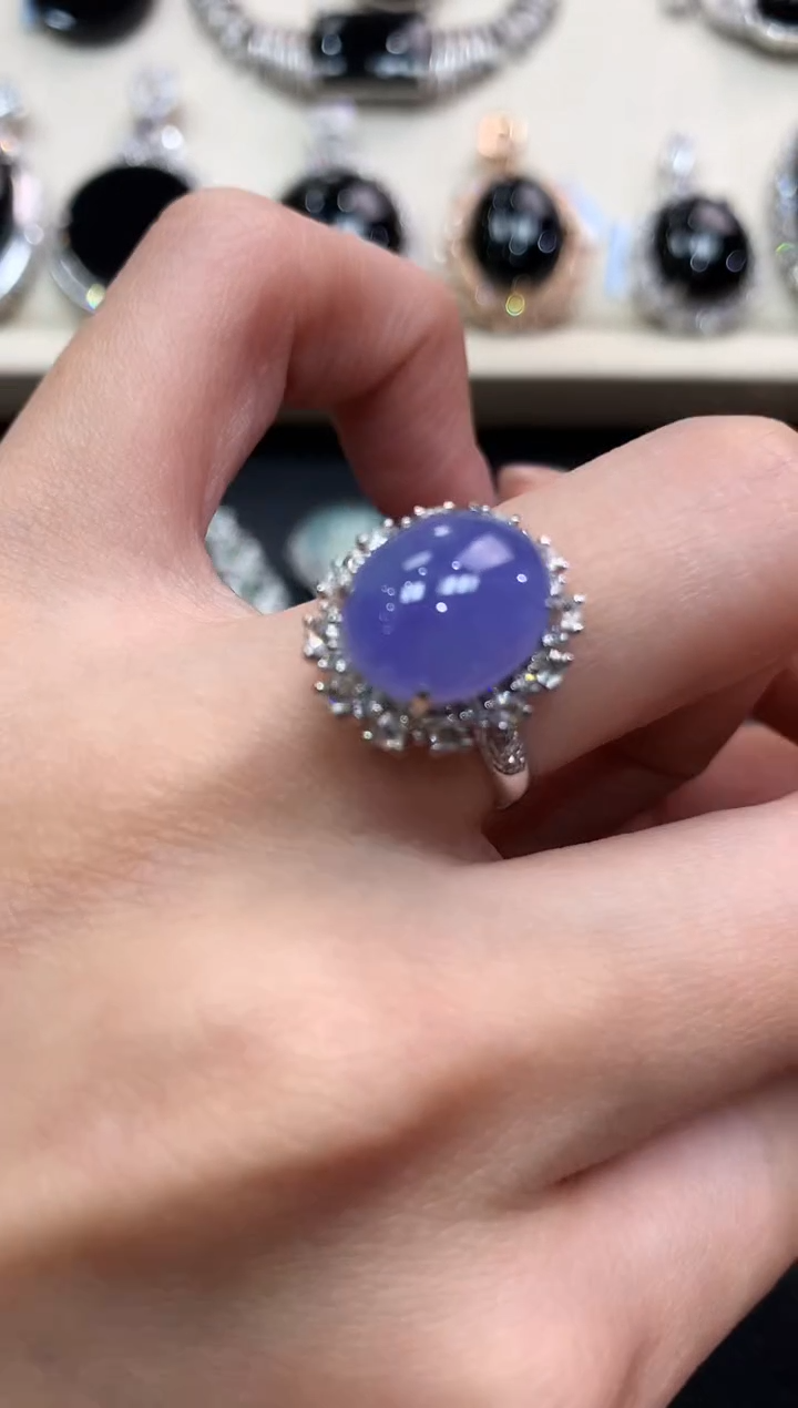 【闪购商品】翡翠戒指18K金镶嵌a259 紫货有色差