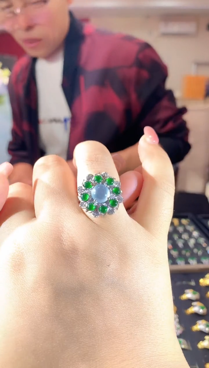 【闪购商品】翡翠银S925镶嵌戒指163zgc时尚