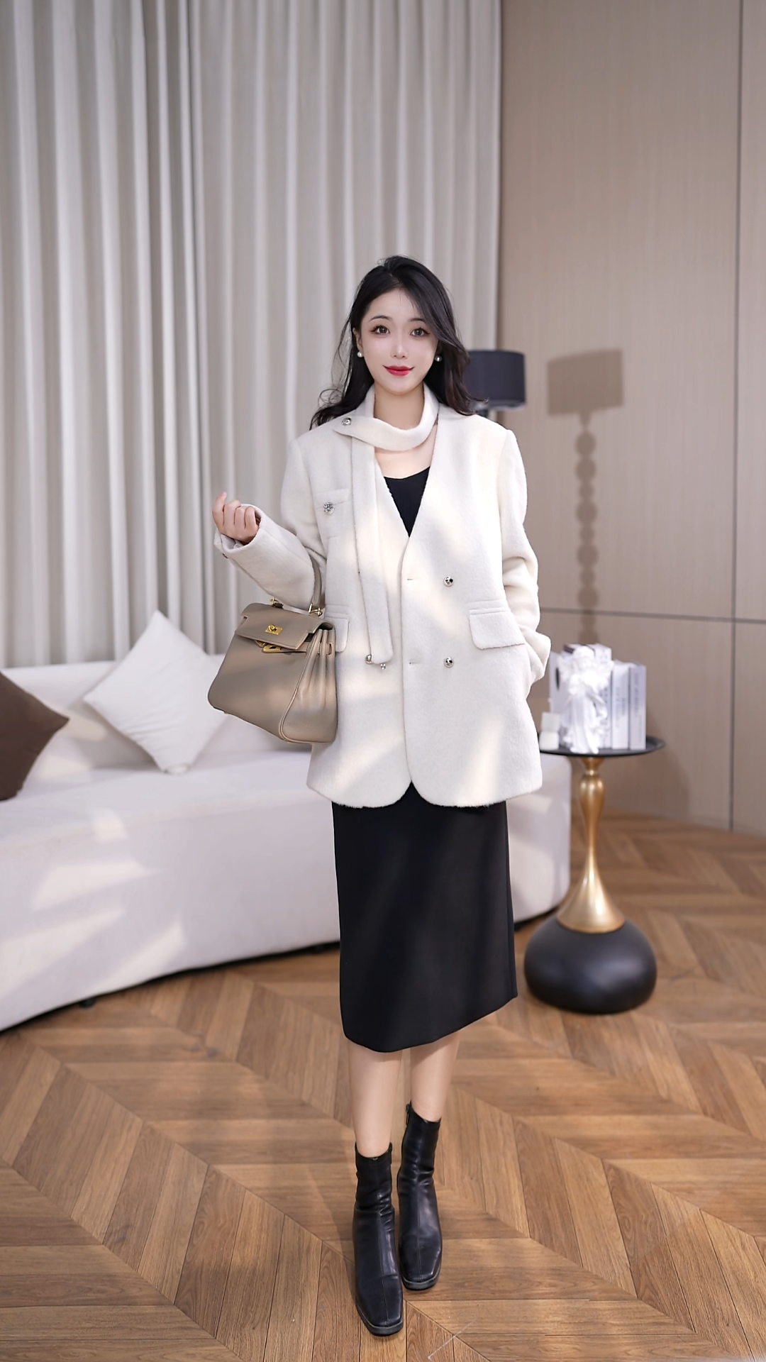 DYL9056 双面羊绒大衣毛呢外套女中长款绵羊毛2025秋季新款气质