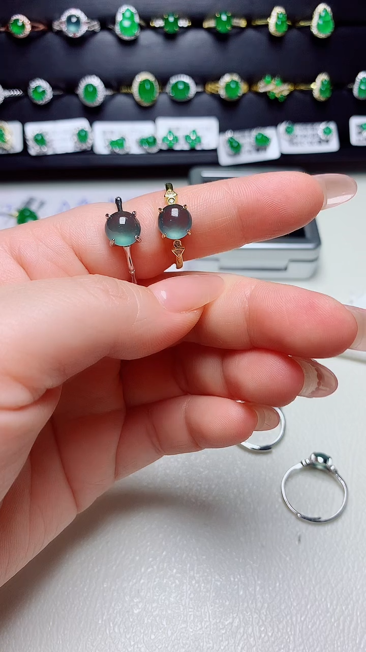 翡翠戒指银S925镶嵌天然翡翠s925银