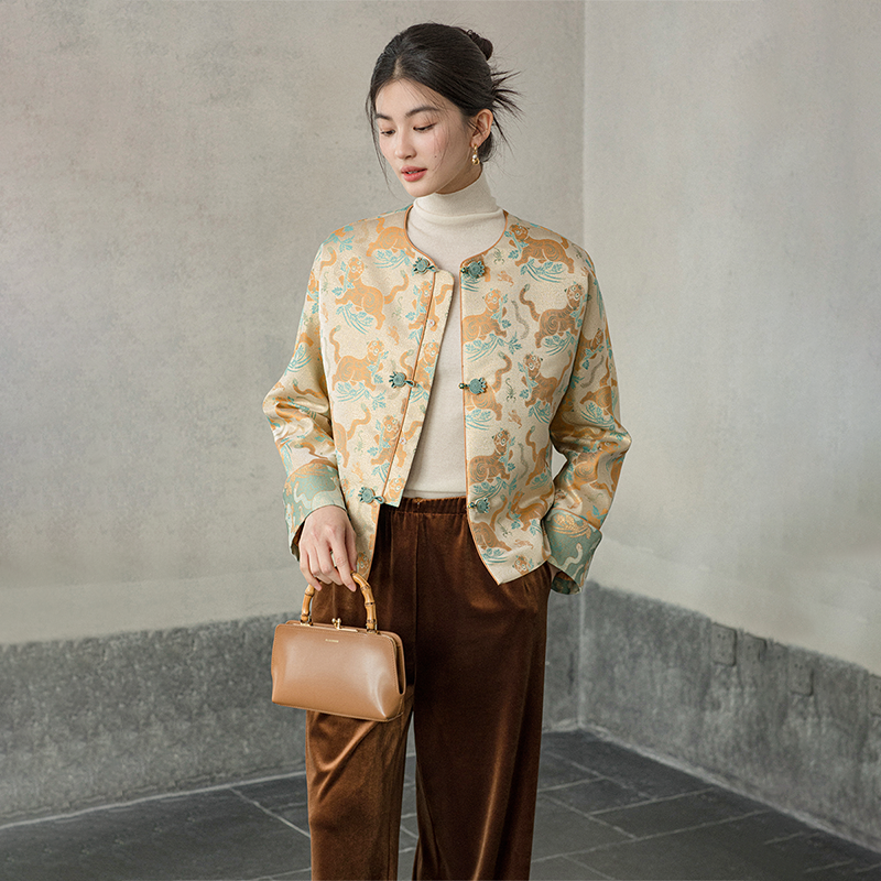 初蝉衣事新中式仿宋锦外套女秋冬提花国风夹棉唐装上衣510035-N