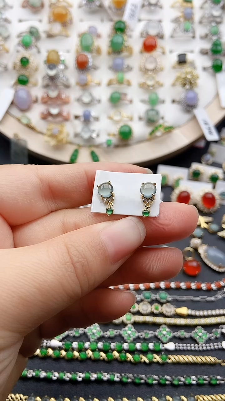 【闪购商品】翡翠耳饰银S925镶嵌1111