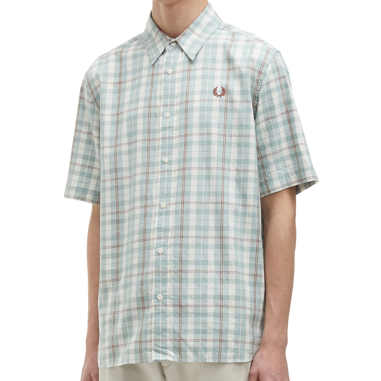 FRED PERRY 25年新品欧若风时尚宽松经典休闲百搭格子短袖衬衫