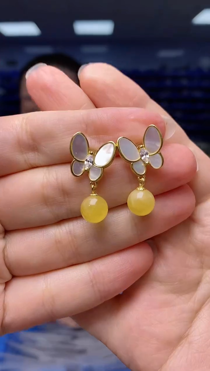 【闪购商品】蜜蜡耳饰银S925镶嵌  EZ2836