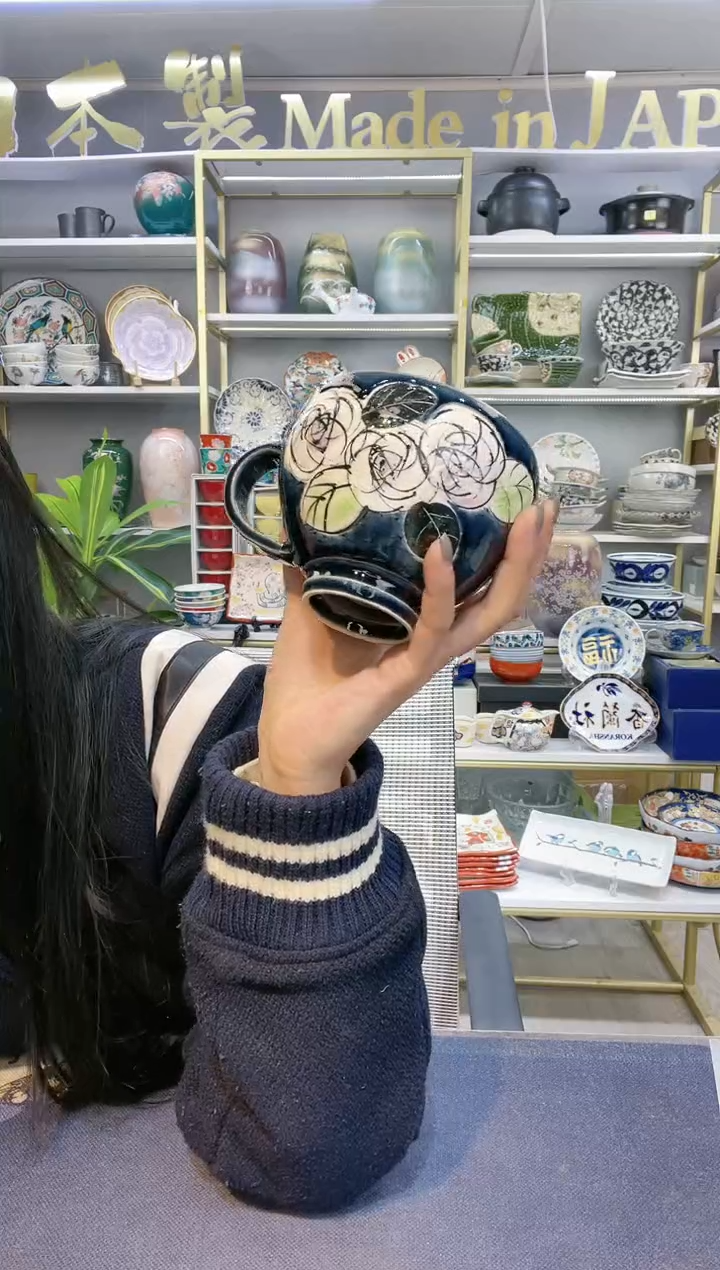 【闪购商品】碗濑户烧手绘冰裂纹墩墩早餐杯400ml一只