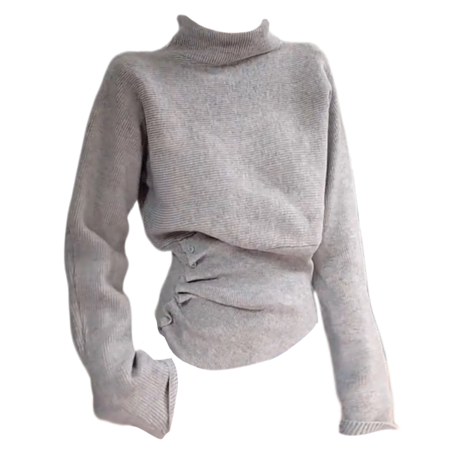 大码胖MM慵懒风灰色高领毛衣女长袖收腰针织打底衫高级感内搭上衣