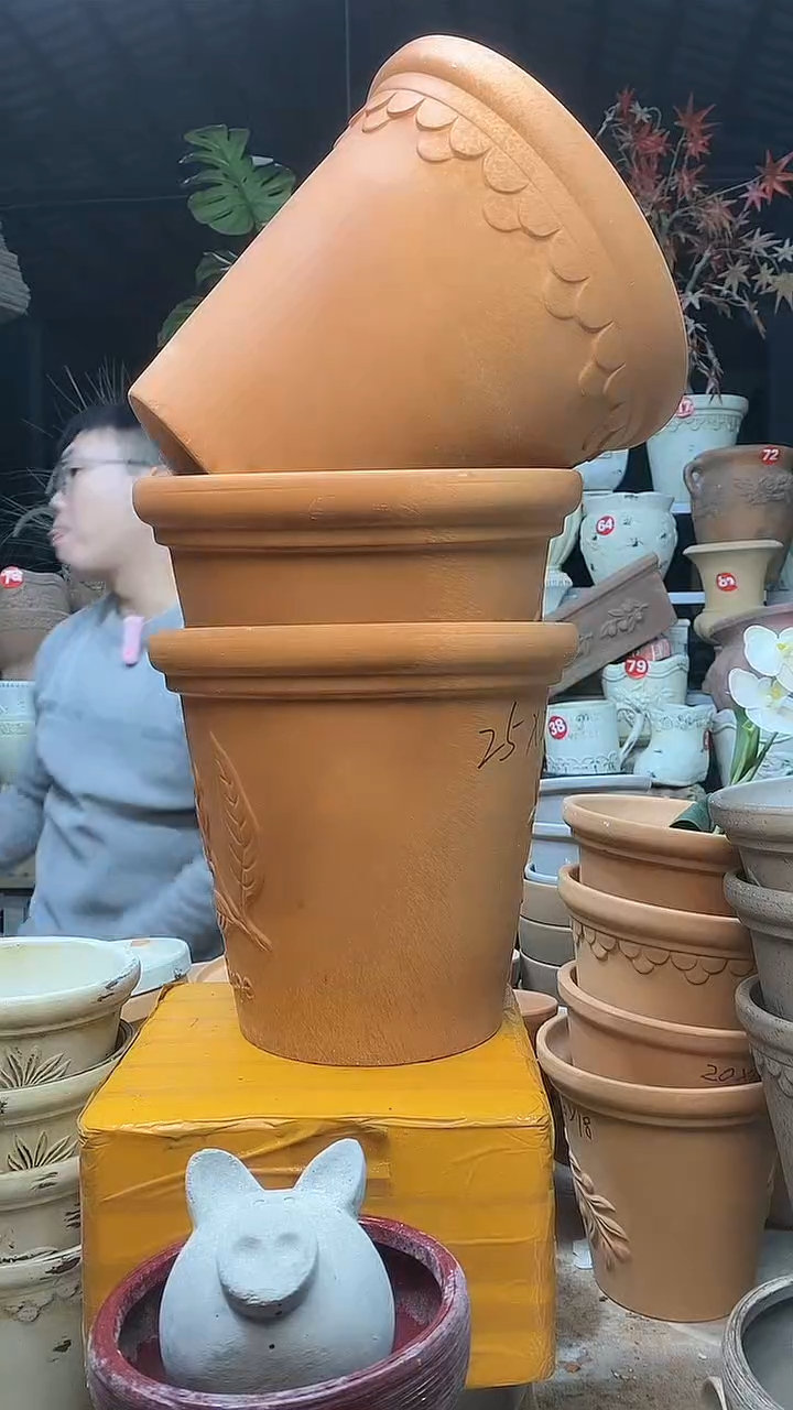 【闪购商品】缸3个25*23红陶巴洛克香草橄榄无托