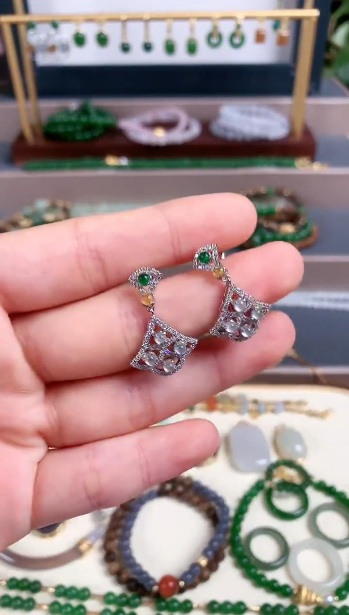 银S925镶嵌和田玉耳饰多*1