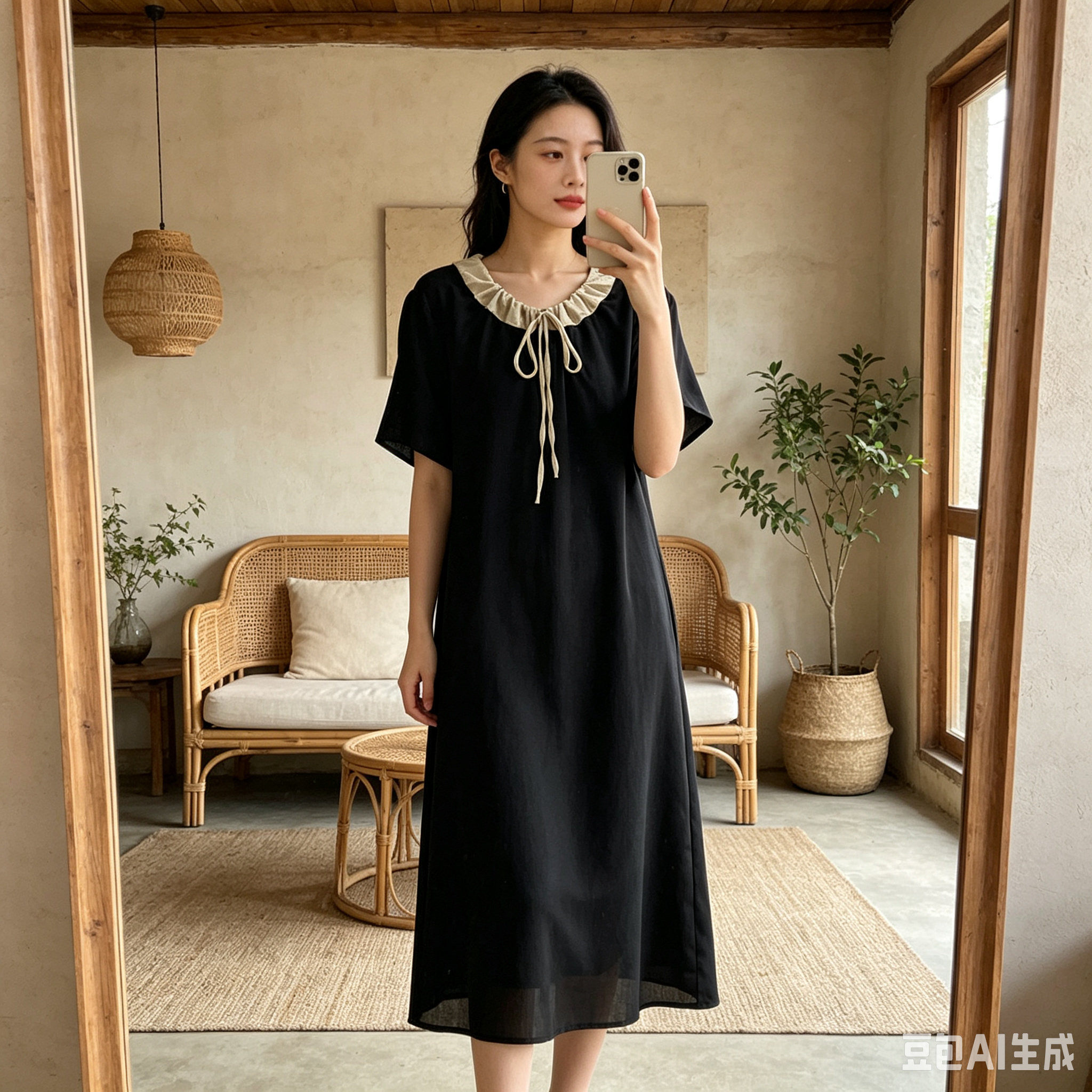 【Annie120】夏季短袖18岁系带连衣裙衣服女款裙子宽松大码显瘦长裙