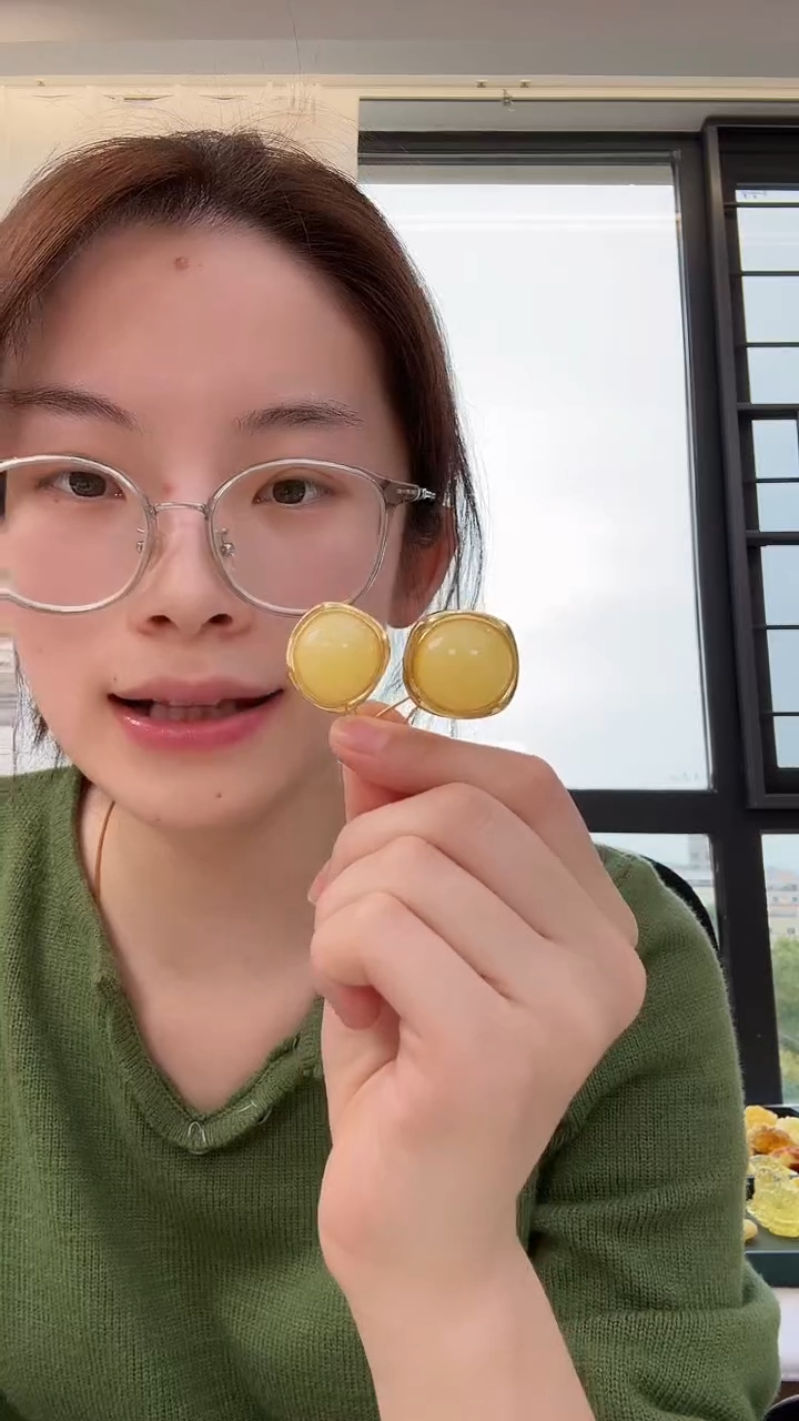 琥珀未镶嵌耳饰耳环