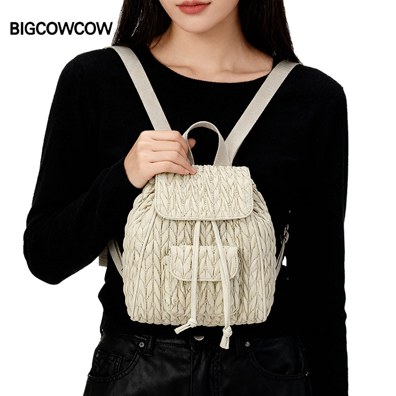 BIGCOWCOW/大牛牛编织双肩包女2025新款夏时尚百搭休闲旅行小背包