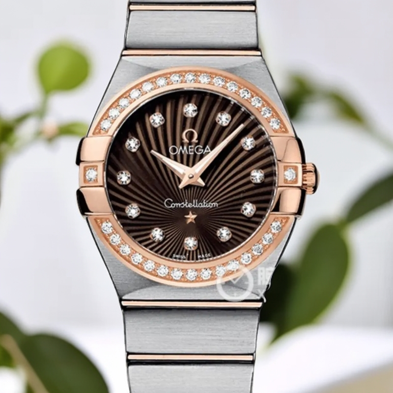 未使用 Omega/欧米茄 星座系列公价60600 咖盘原钻女士表径27单表