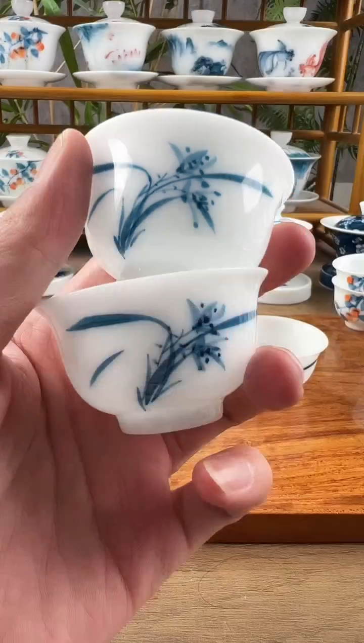 【闪购商品】微瑕高冰兰花小和顺杯2个