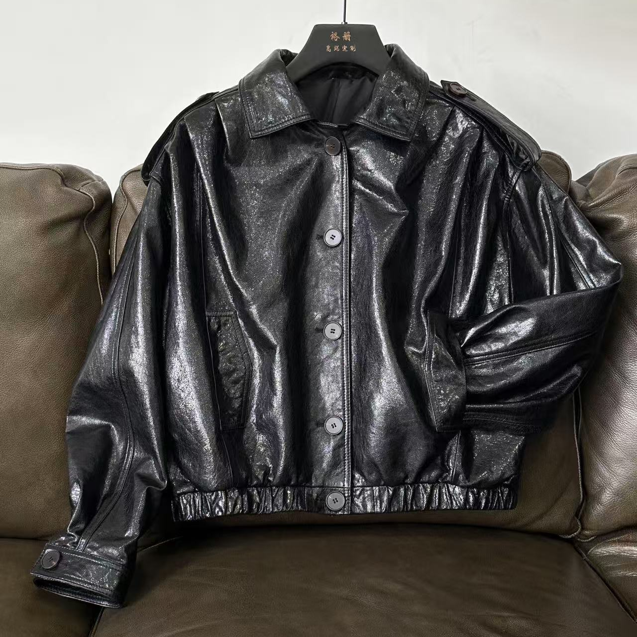 【Selene】秋季镜面肌理感进口绵羊皮外套女装皮衣时尚休闲女款