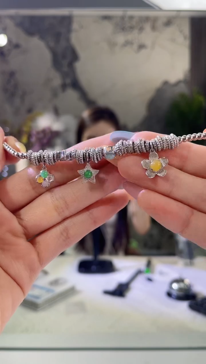 银S925镶嵌手链翡翠章鱼推荐/002086r/