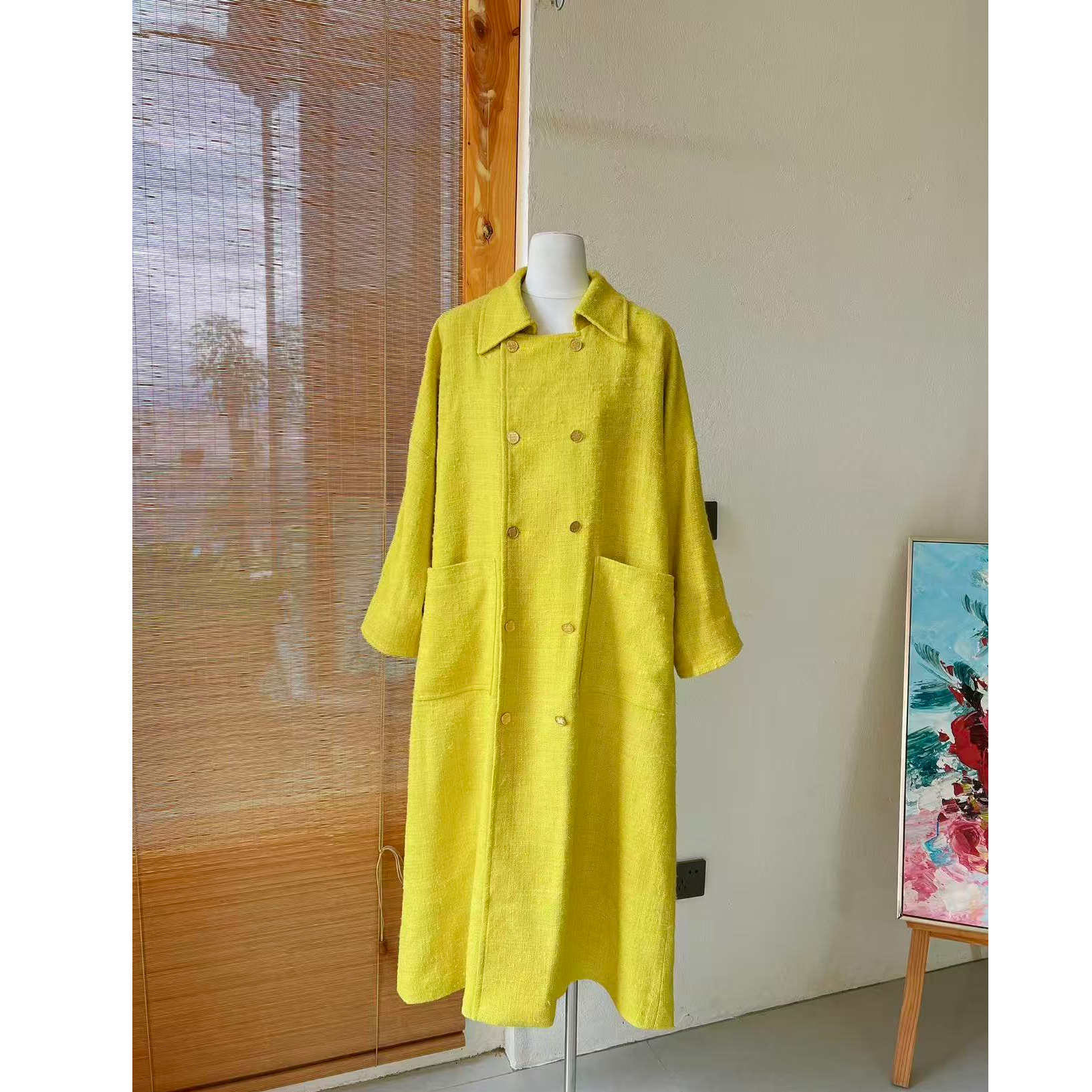 【以晴】香家面料孤品重磅80欧姆柞蚕丝长款风衣外套销量，难得一见