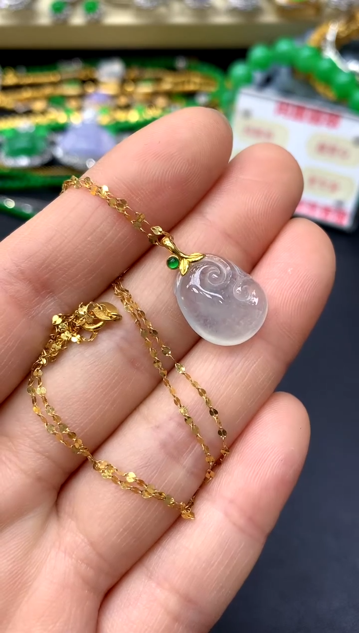 颈饰18K金镶嵌翡翠194-中国好珍宝