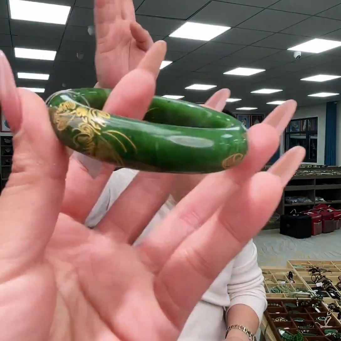 和田玉碧玉轮胎描金手镯（多样性发其一）b29