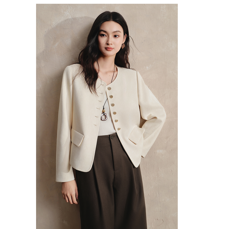 【绿子粉丝】亦谷小香风麂皮绒圆领短外套2025贵气优雅上衣G5AAF574