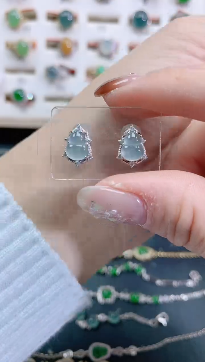 银S925镶嵌翡翠耳饰天然翡翠