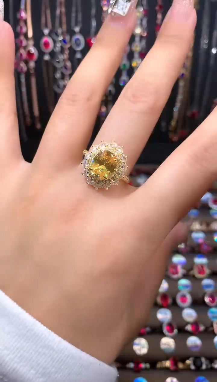 水晶戒指银S925镶嵌金色