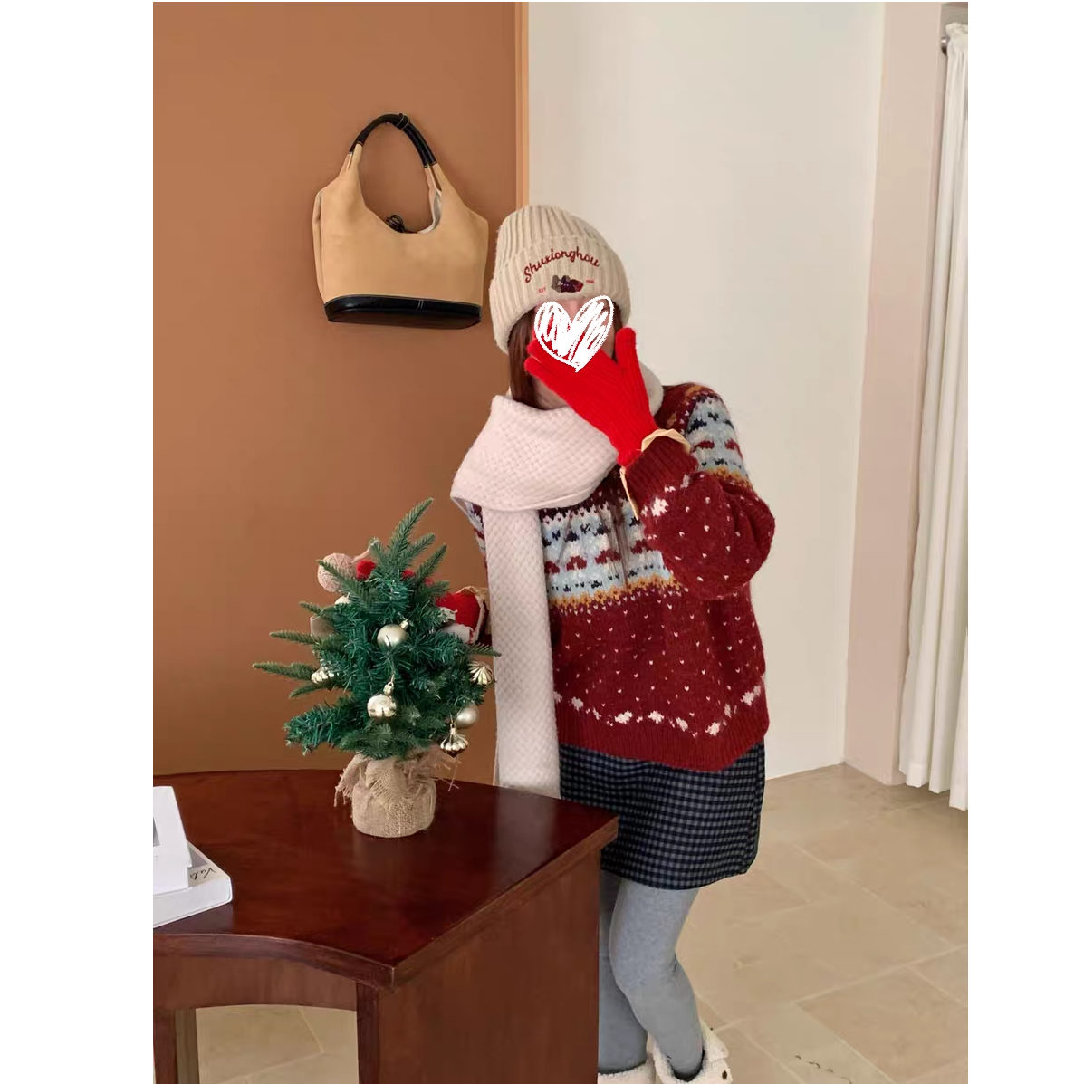 红色提花套头毛衣女2025秋冬新款加厚针织衫打底宽松内搭#y6586