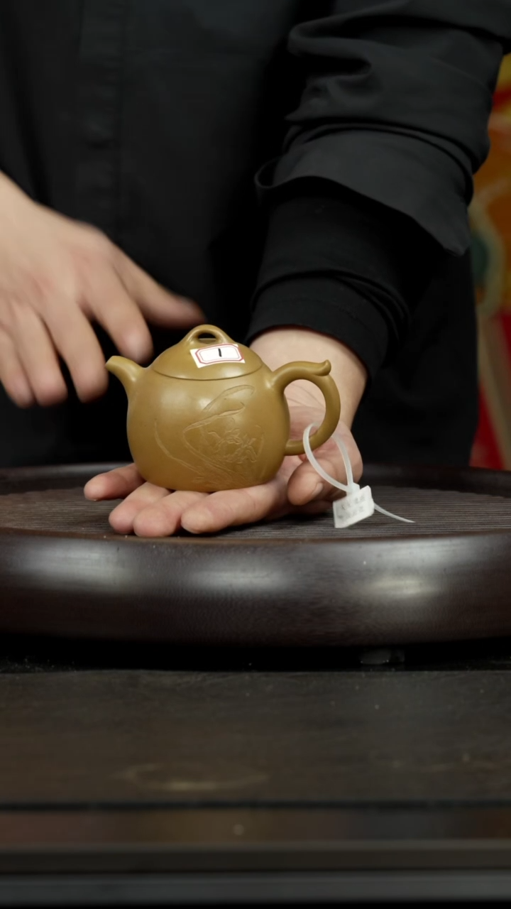 【闪购商品】紫砂茶杯孤品紫砂壶 秦权 刻绘兰花