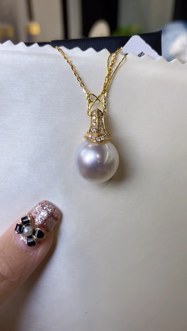 【闪购商品】海水珍珠吊坠(不含链)18K金镶嵌15-16澳白珍珠吊坠